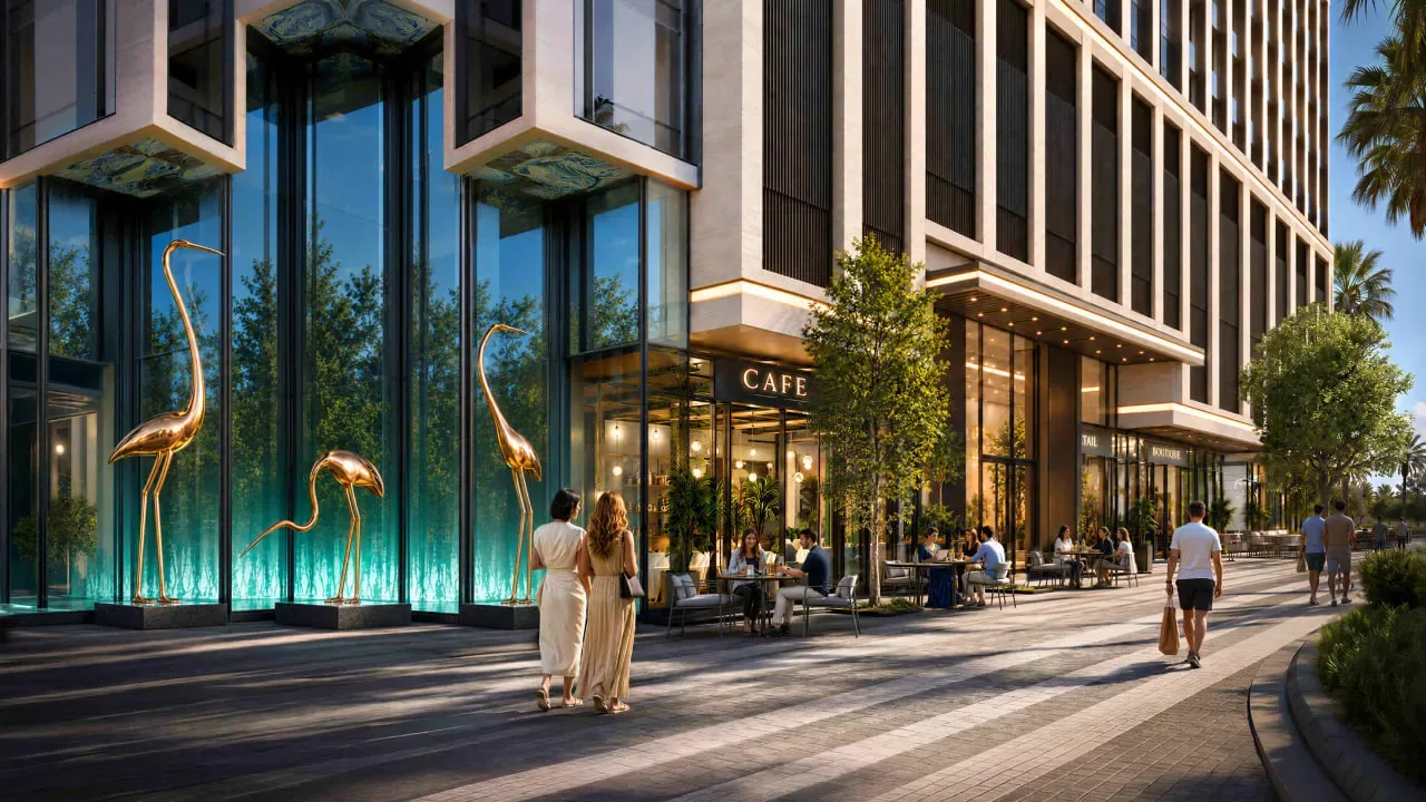 binghatti-starfall-retail-promenade Binghatti Starfall ground-floor retail promenade and cafΓ©